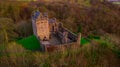 Aerial view of Medieval Castle Campbell ruin at Glen Dollar, Clackmannanshire, Scotland Royalty Free Stock Photo