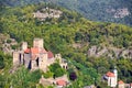 Aerial view of medieval castle Hardegg and church Royalty Free Stock Photo