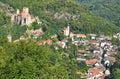 Aerial view of medieval castle Hardegg and town Royalty Free Stock Photo