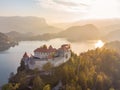 Medieval castle on Bled lake in Slovenia in autumn. Royalty Free Stock Photo