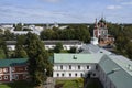 Aerial view of the medieval Church of the Epiphany and the courtyard of the Transfiguration Monastery in Yaroslavl, Russia Royalty Free Stock Photo