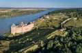 Aerial view of medieval Khotyn fortress on a Dniestr river, Chernivtsi region, Ukraine Royalty Free Stock Photo