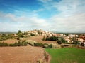 Aerial view medieval small village Pals in Catalonia, Spain. Mediterranean cities for tourism, drone shot.