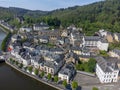 Aerial view on medieval town Bouillon with fortified castle, Luxembourg province of Wallonie, Belgium Royalty Free Stock Photo