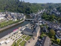 Aerial view on medieval town Bouillon with fortified castle, Luxembourg province of Wallonie, Belgium Royalty Free Stock Photo