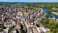 Aerial view of the medieval town of Moret-sur-Loing in Seine et Marne, France