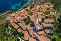 Aerial view of medieval village of Eze, on the Mediterranean coastline landscape and mountains, French Riviera coast, Cote d`Azur Royalty Free Stock Photo