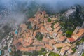 Aerial view of medieval village of Eze, on the Mediterranean coastline landscape and mountains, French Riviera coast, Cote d`Azur Royalty Free Stock Photo