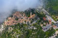 Aerial view of medieval village of Eze, on the Mediterranean coastline landscape and mountains, French Riviera coast, Cote d`Azur Royalty Free Stock Photo