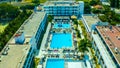 Aerial view on Mediterranean beach and small coastal hotel. Rhodes Greece