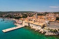 Aerial view of mediterranean coastal old town Krk, Island Krk, Croatia