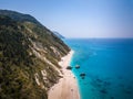 Aerial view of Megali Petra beach in Lefkada, Greece Royalty Free Stock Photo