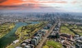 Aerial view of Melbourne skyline from helicopter on a beautiful sunny day, Australia Royalty Free Stock Photo