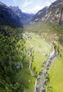 Aerial view of the Mello Valley, a valley surrounded by granite mountains and forest trees, renamed the little italian Yosemite Royalty Free Stock Photo