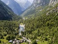 Aerial view of the Mello Valley, a valley surrounded by granite mountains and forest trees, renamed the little italian Yosemite Royalty Free Stock Photo