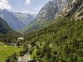 Aerial view of the Mello Valley, a valley surrounded by granite mountains and forest trees, renamed the little italian Yosemite Royalty Free Stock Photo