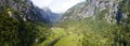 Aerial view of the Mello Valley, a valley surrounded by granite mountains and forest trees, renamed the little italian Yosemite Royalty Free Stock Photo