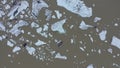 Aerial view of melting glacier and floating icebergs as result of Atlantic ocean meridional overturning circulation collapse