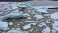 Aerial view of melting glacier and floating icebergs as result of Atlantic ocean meridional overturning circulation collapse