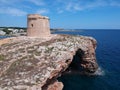 Aerial view of Menorca coast under the blue sky on a sunny day