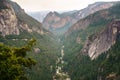 Aerial view of Merced river flowing from Yosemite Valley