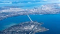 Aerial view of the Mercer Island, Homer Hadley Memorial Bridge and Lacey Murrow bridge Seattle USA Royalty Free Stock Photo