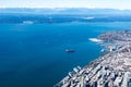 Aerial view of the Mercer Island, Homer Hadley Memorial Bridge and Lacey Murrow bridge Seattle USA