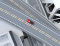 Aerial view of metallic red electric SUV driving on the highway Royalty Free Stock Photo