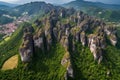 Aerial view of Meteora rock formations in Greece, Europe