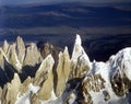 Aerial view at 3400 meters of Mount Fitzroy, Cerro Torre Range and Andes Mountains, Patagonia, Argentina Royalty Free Stock Photo