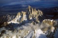 Aerial view at 3400 meters of Mount Fitzroy, Cerro Torre Range and Andes Mountains, Patagonia, Argentina Royalty Free Stock Photo