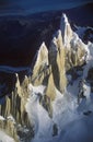 Aerial view at 3400 meters of Mount Fitzroy, Cerro Torre Range and Andes Mountains, Patagonia, Argentina Royalty Free Stock Photo