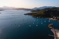 Aerial view of the Methana sea yaht harbor, Aegean sea. Royalty Free Stock Photo