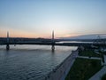 Aerial view of Metro bridge of Golden Horn bay and Eminonu stat Royalty Free Stock Photo