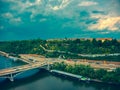 Aerial view of metronome next to Vltava river