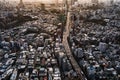 Aerial view of the Metropolitan Expressway no.3 Shibuya Line and city, view from Roppongi hills Mori Tower Royalty Free Stock Photo