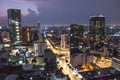 Aerial view of mexico city downtown skyscrappers at sunset time before night. Royalty Free Stock Photo