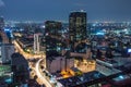 Aerial view of mexico city downtown skyscrappers at sunset time before night. Royalty Free Stock Photo