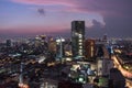 Aerial view of mexico city downtown skyscrappers at sunset time before night. Royalty Free Stock Photo