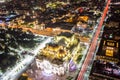 Aerial view of Mexico City, light trails and Bellas Artes