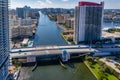 Aerial view Miami Beach showing a draw bridge on the canal