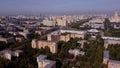 Aerial view of the Michurinsky district of Moscow in summer. Establishing shot on the bedroom district of Moscow