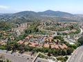 Aerial view middle class neighborhood with condo community and residential house, South California Royalty Free Stock Photo