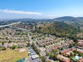 Aerial view middle class neighborhood with condo community and residential house, South California Royalty Free Stock Photo