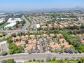 Aerial view middle class neighborhood with condo community and residential house, South California Royalty Free Stock Photo