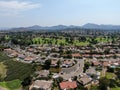 Aerial view of middle class neighborhood with residential house community, South California Royalty Free Stock Photo