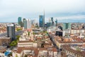 Aerial view of Milan skyline with modern skyscrapers in Porto Nuovo business district, Italy. Panorama of Milano city. Spring Royalty Free Stock Photo