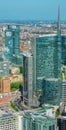 Aerial view of Milan, skyscrapers. Palazzo Lombardia, Unicredit tower and Accenture skyscraper