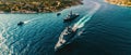 Aerial View Of Military Navy Ships And A Fishing Boat In A Sea Bay