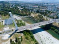 Aerial view of Millennium bridge over Moraca river in Podgorica Royalty Free Stock Photo